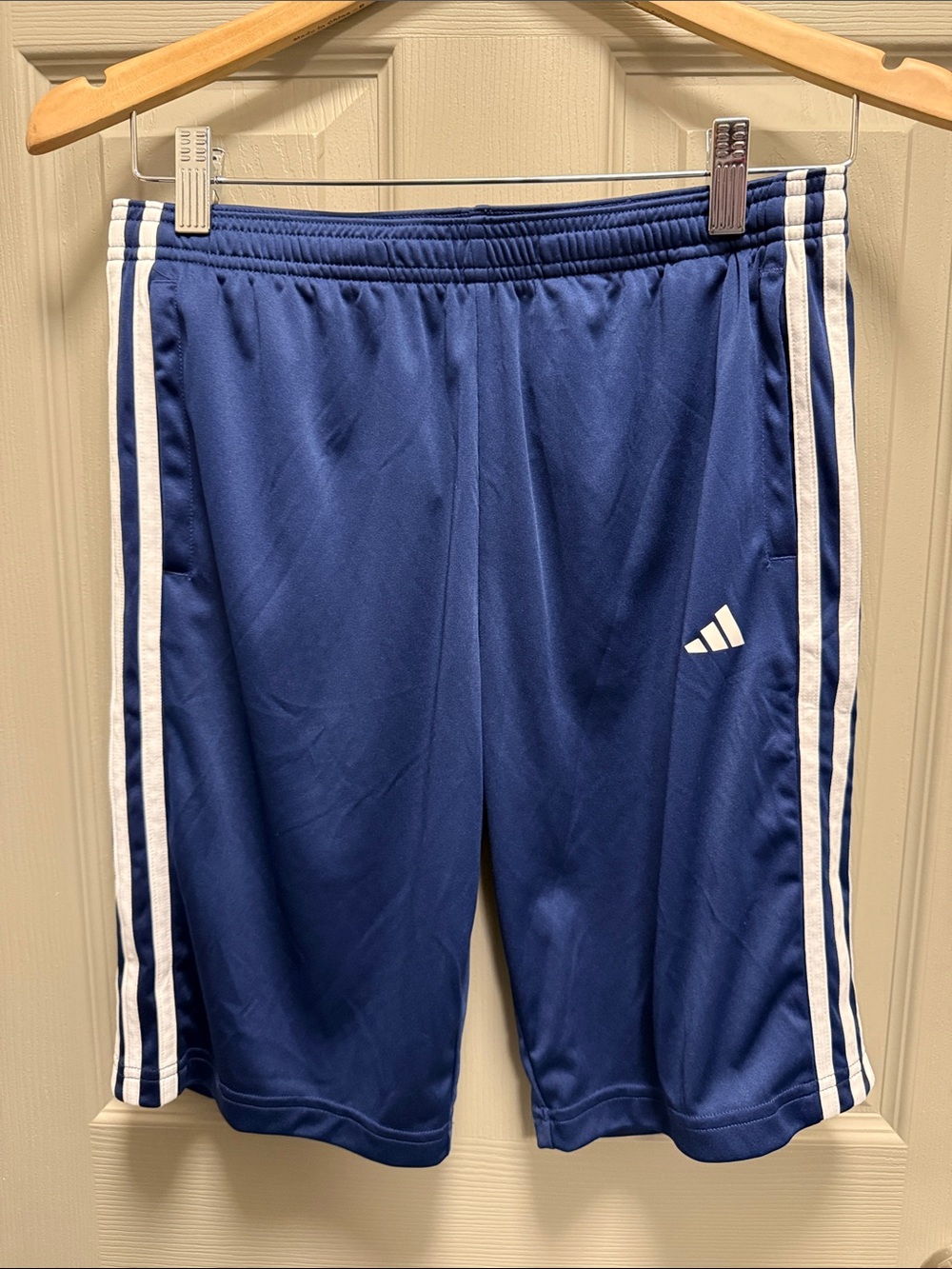 adidas Navy Athletic Shorts with White Side Stripes